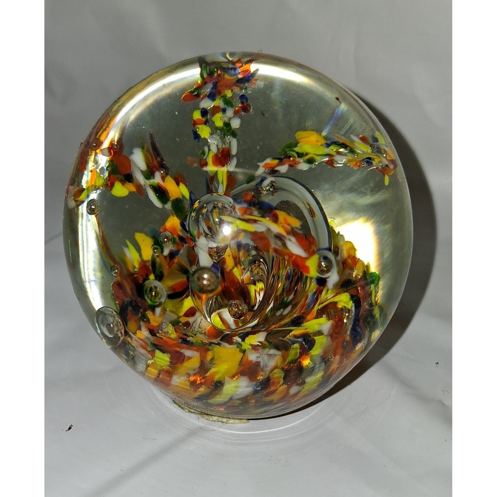 Art Glass  Flower Round‎ Clear 2.5" Solid Paperweight